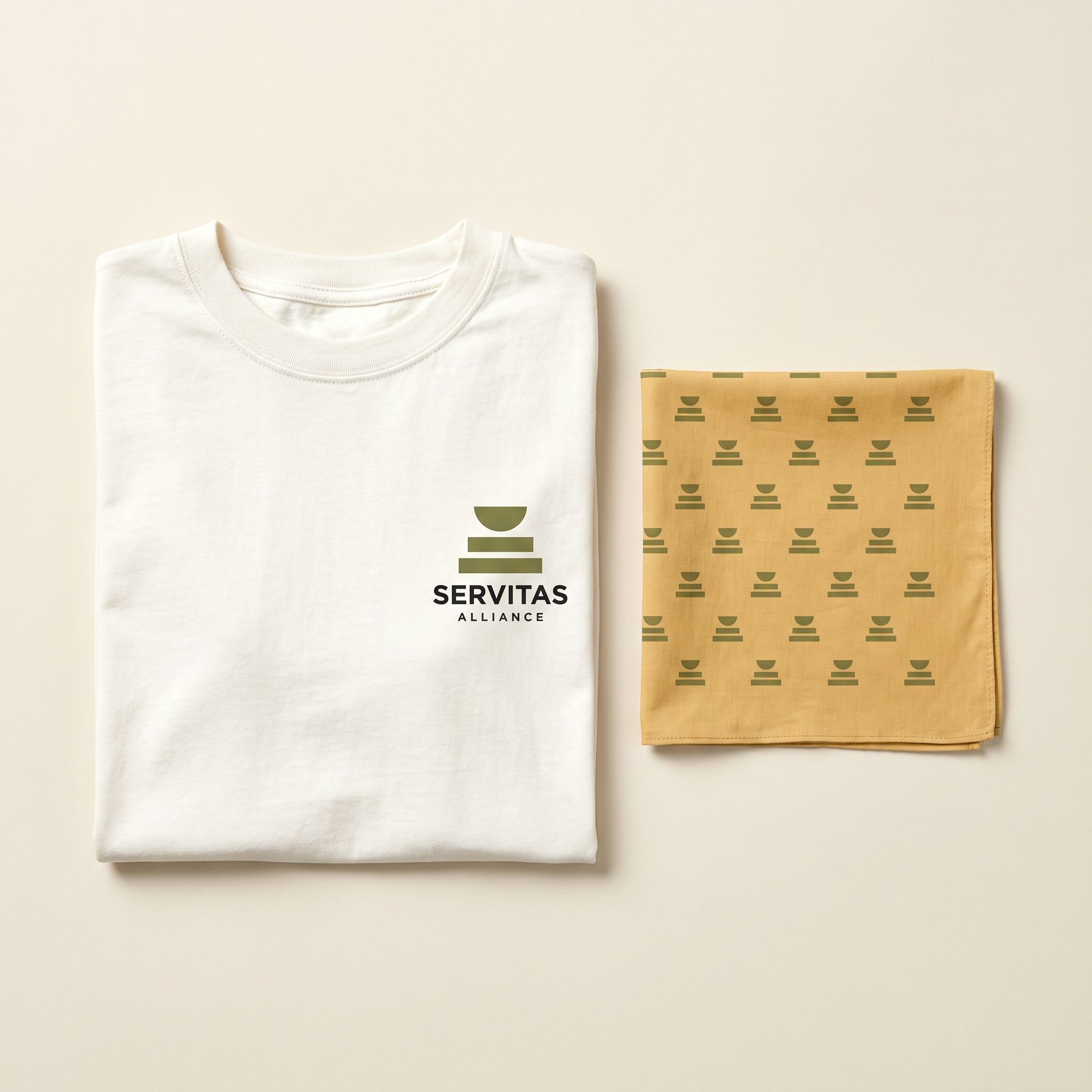 Servitas Work Tee & Bandana Set: Heavyweight cotton tee in bone with a wheat cotton bandana.